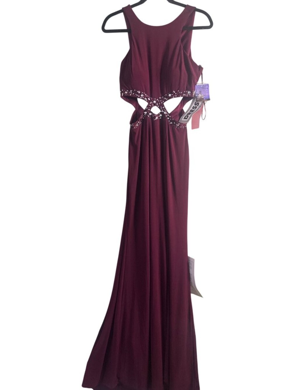 Morgan & Co 5 Burgundy Cut Out Beaded Y2K Wedding Guest Formal Maxi Dress NWT